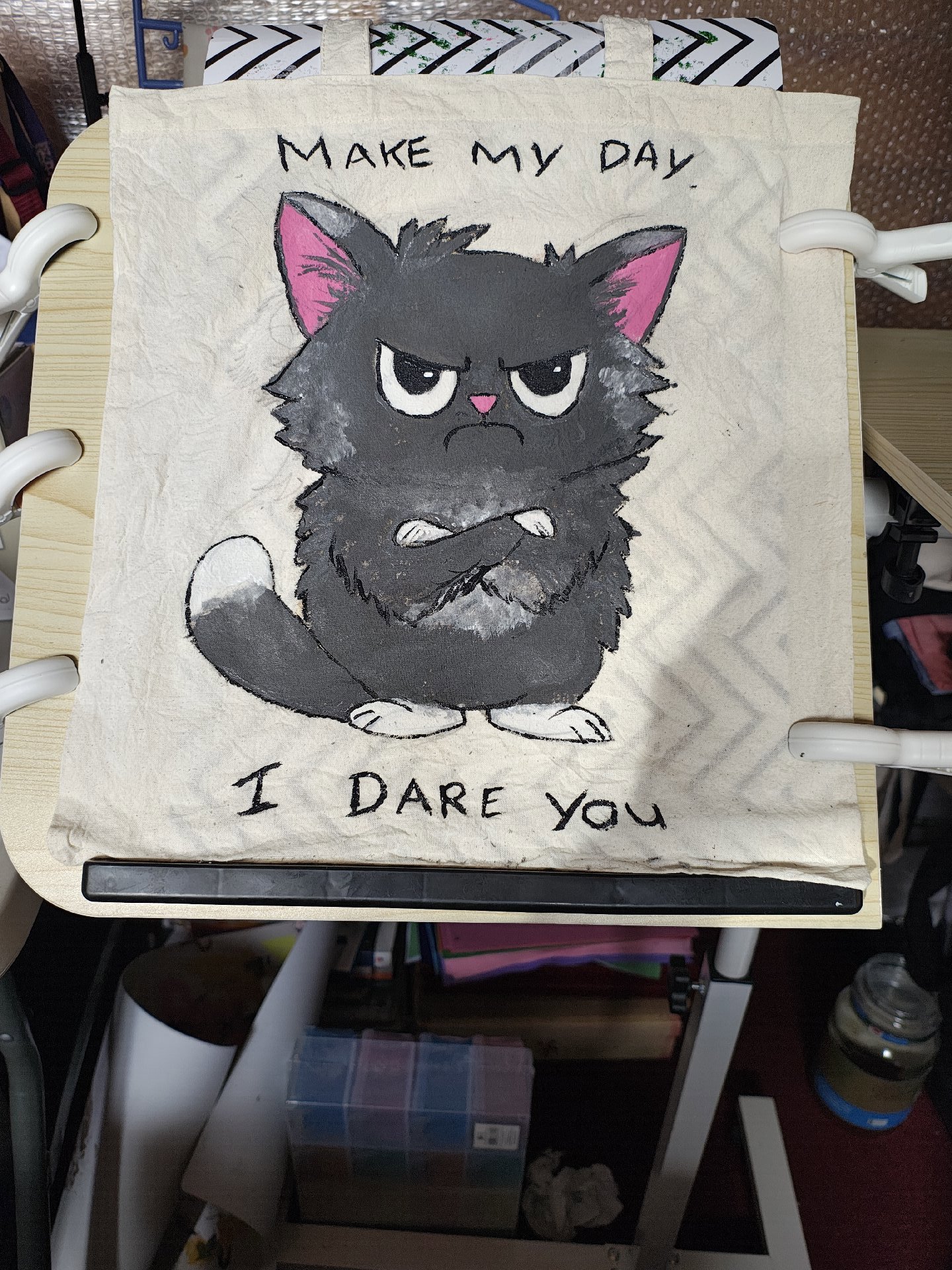 Cotton Tote Bag with Funny Cat Print, Unbranded, Medium, Good condition — preloved on SilentSale®