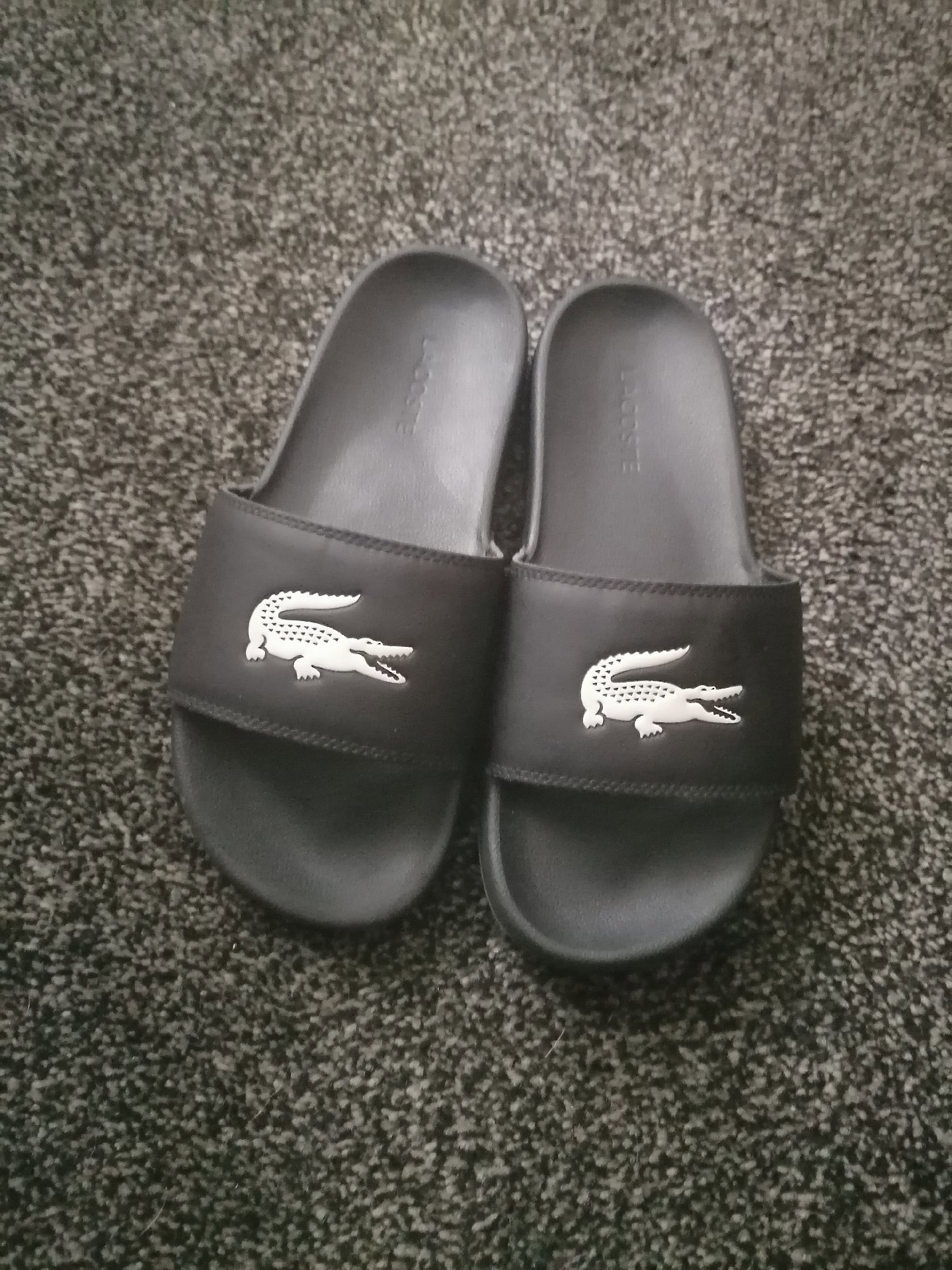 Lacoste Black Logo Slide Sandals, Lacoste, 8, Excellent condition — preloved on SilentSale®