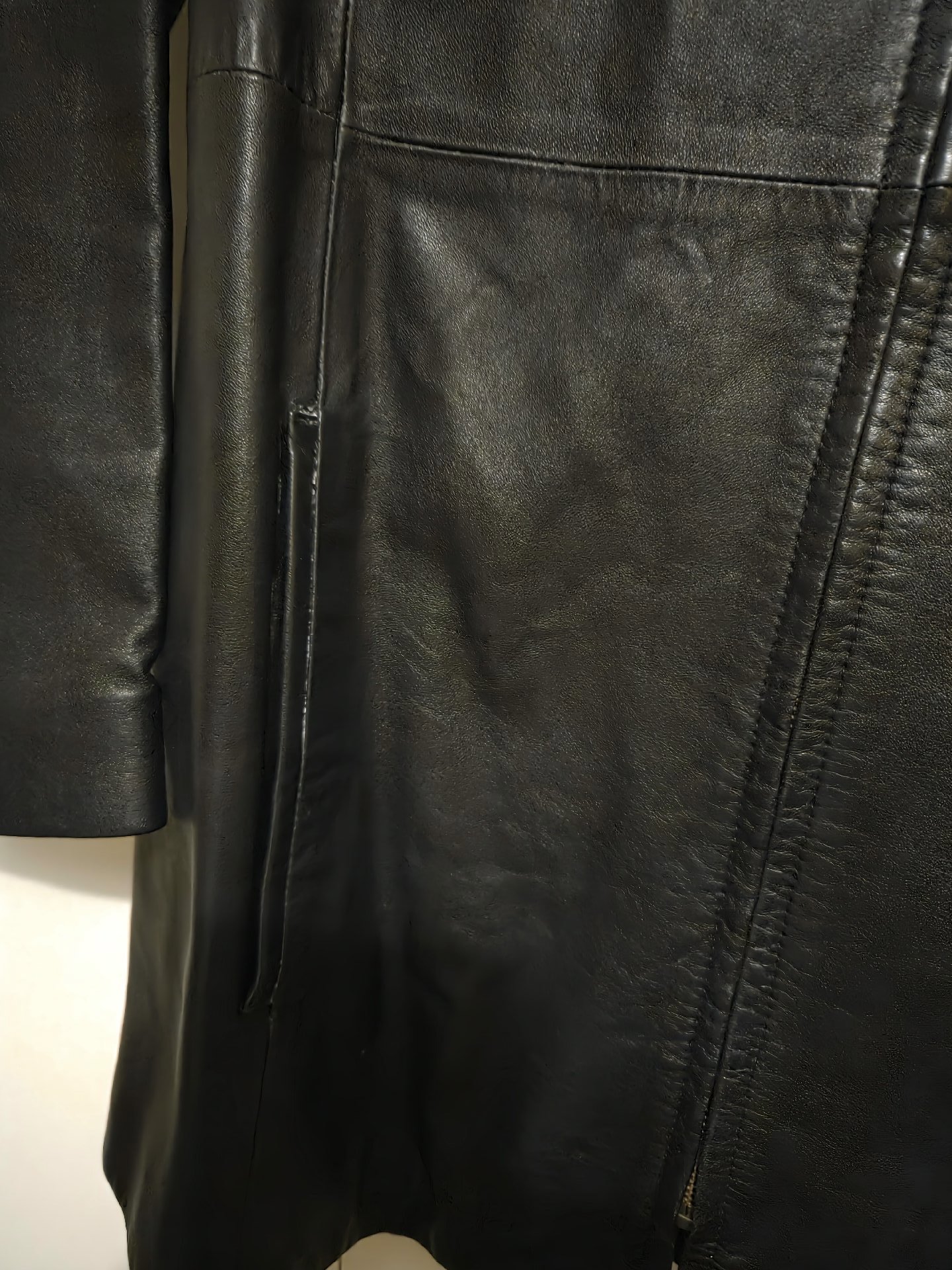 Marks & Spencer Black Leather Longline Jacket – Size 10, Marks & Spencer, S (50-52cm), Excellent condition — preloved on SilentSale®