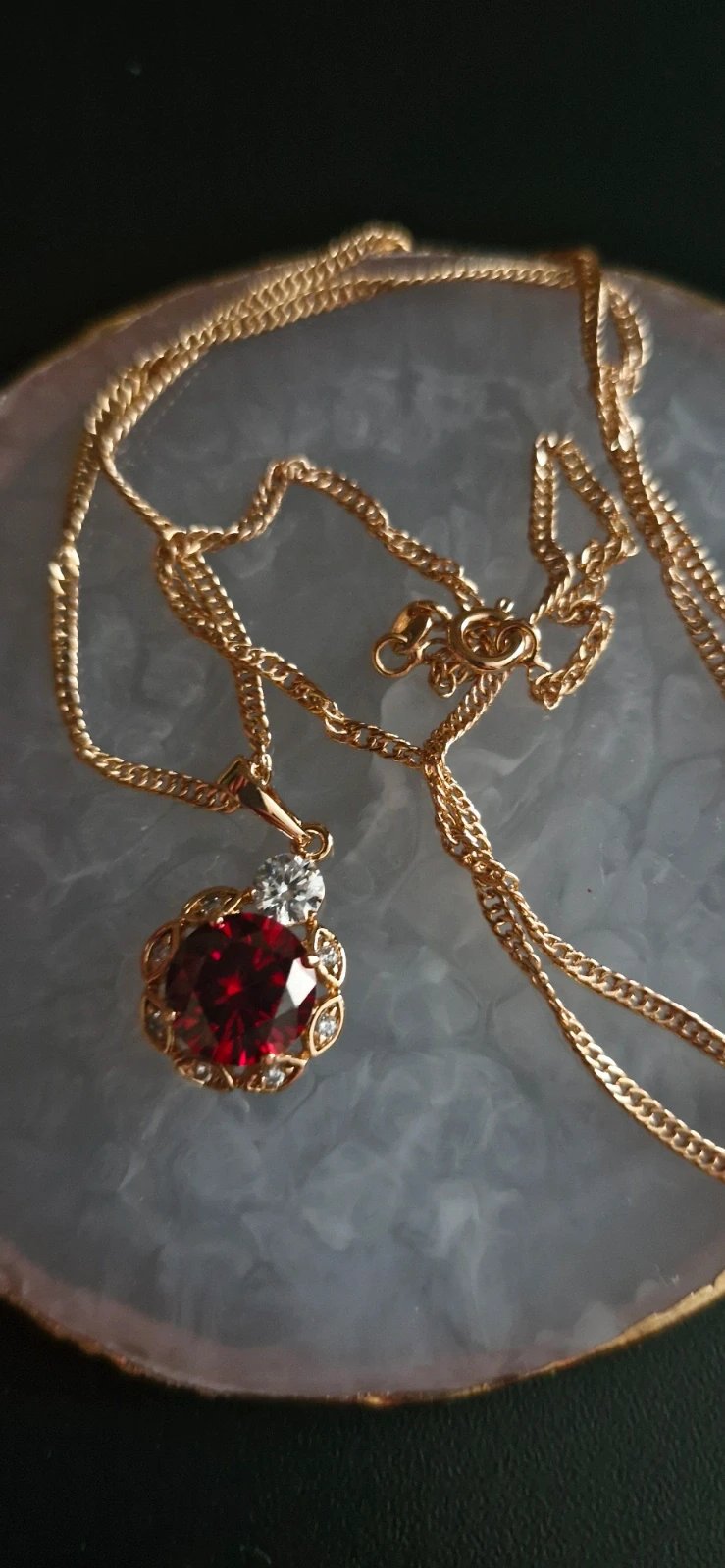 Gold Tone Necklace Pendant with Red and Clear Stones, Gold Tone, One Size, New condition — preloved on SilentSale®