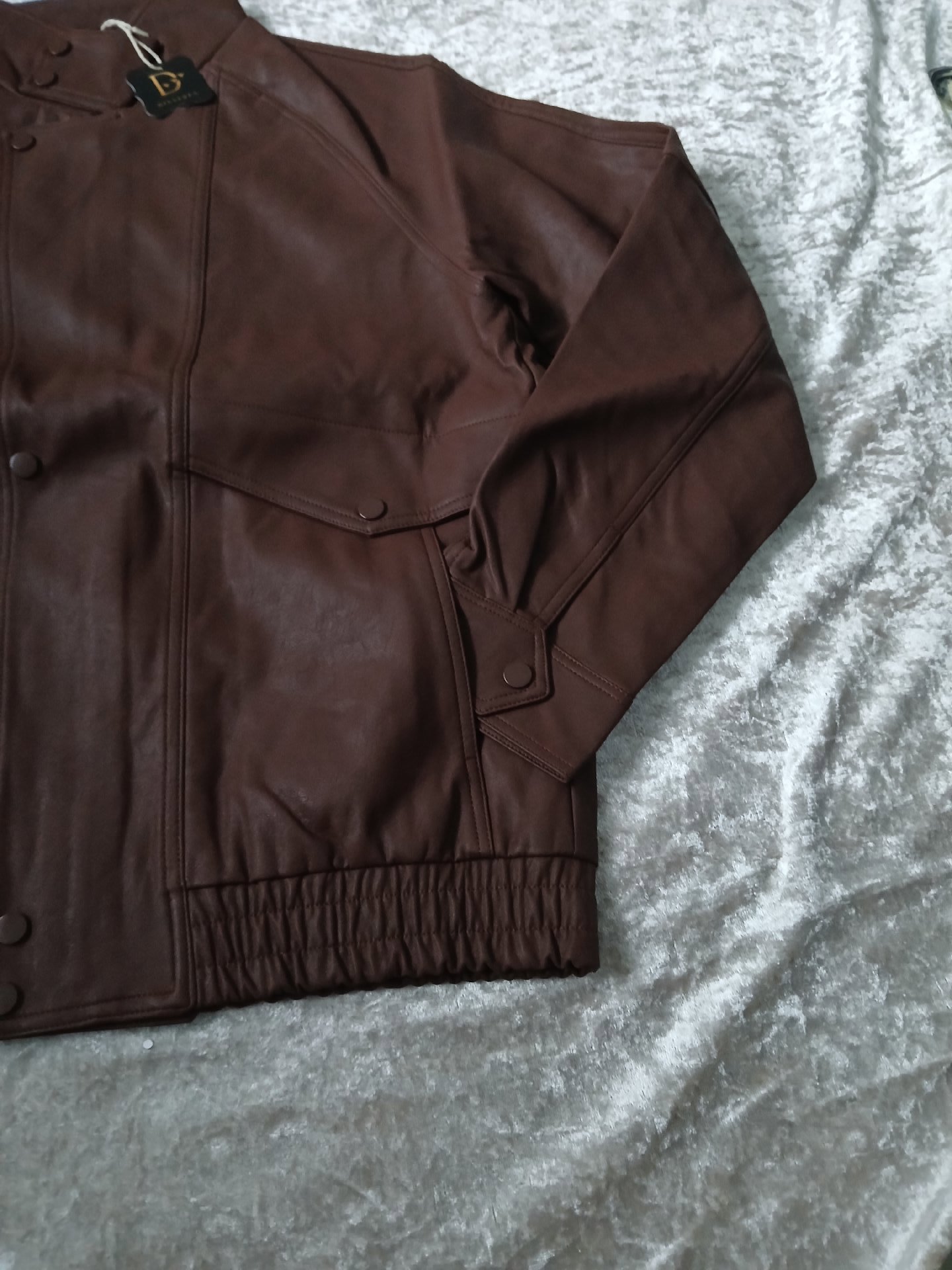Men's Brown Faux Leather Bomber Jacket — Size M, Unbranded, M, New condition — preloved on SilentSale®