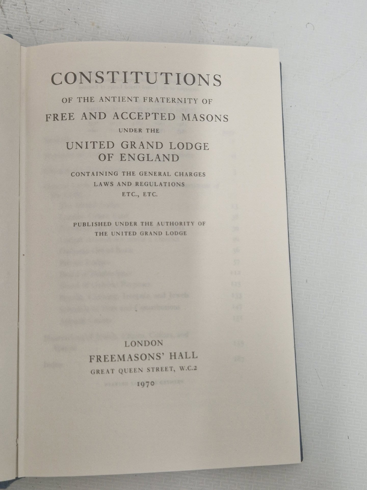 Hardcover book titled 'Constitutions' published by the United Grand Lodge of England, 1970, Lodge, One Size, Excellent condition — preloved on SilentSale®