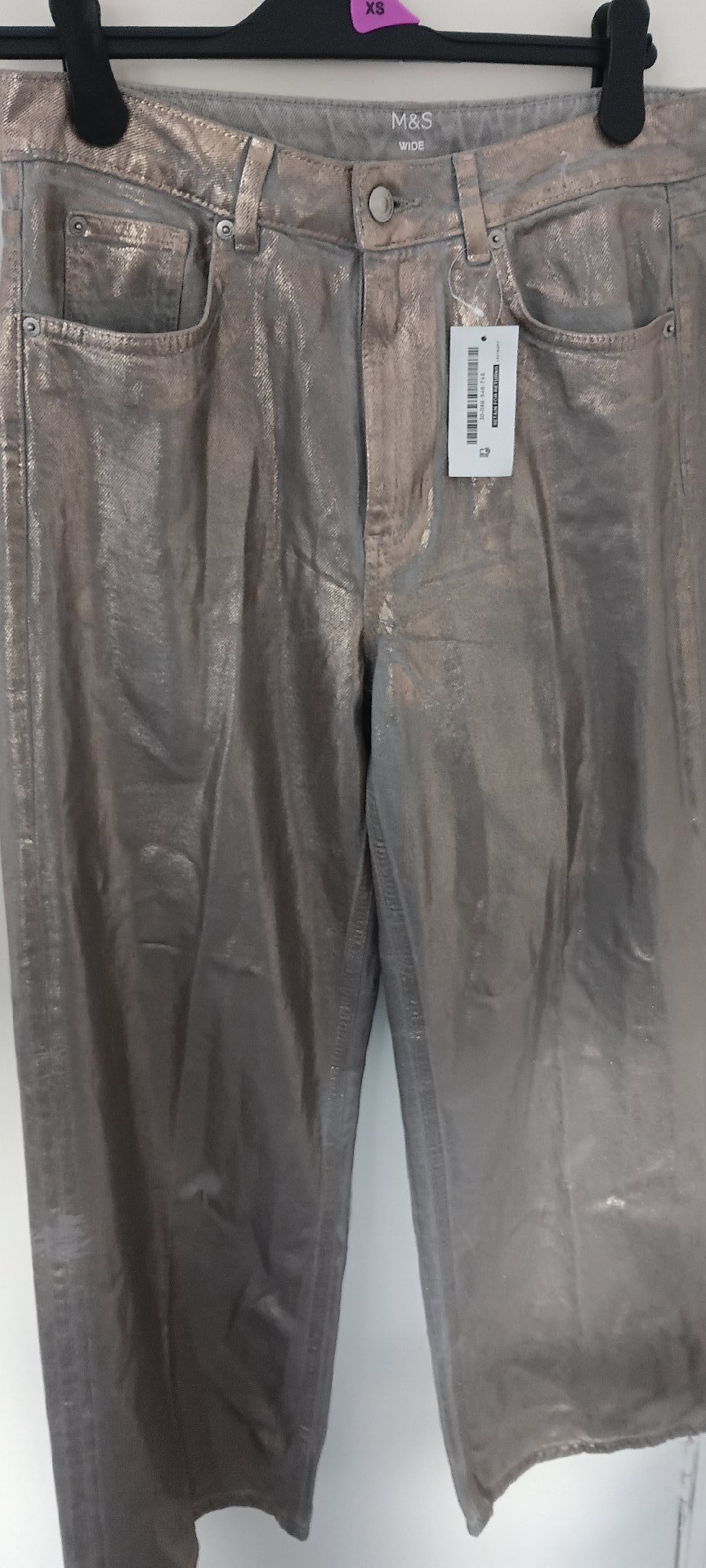 M&S Wide Metallic Silver Trousers – Size 12 Regular, Marks & Spencer, 12 Regular, New condition — preloved on SilentSale®