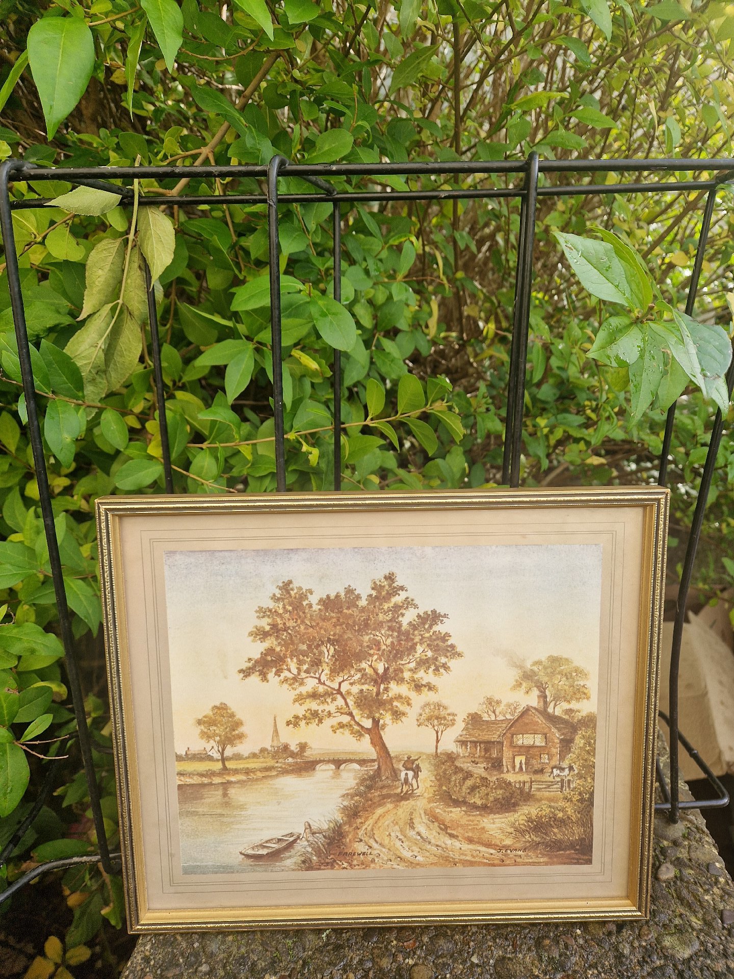 Framed print of a countryside river scene with cottage and trees, Unbranded, One Size, Excellent condition — preloved on SilentSale®