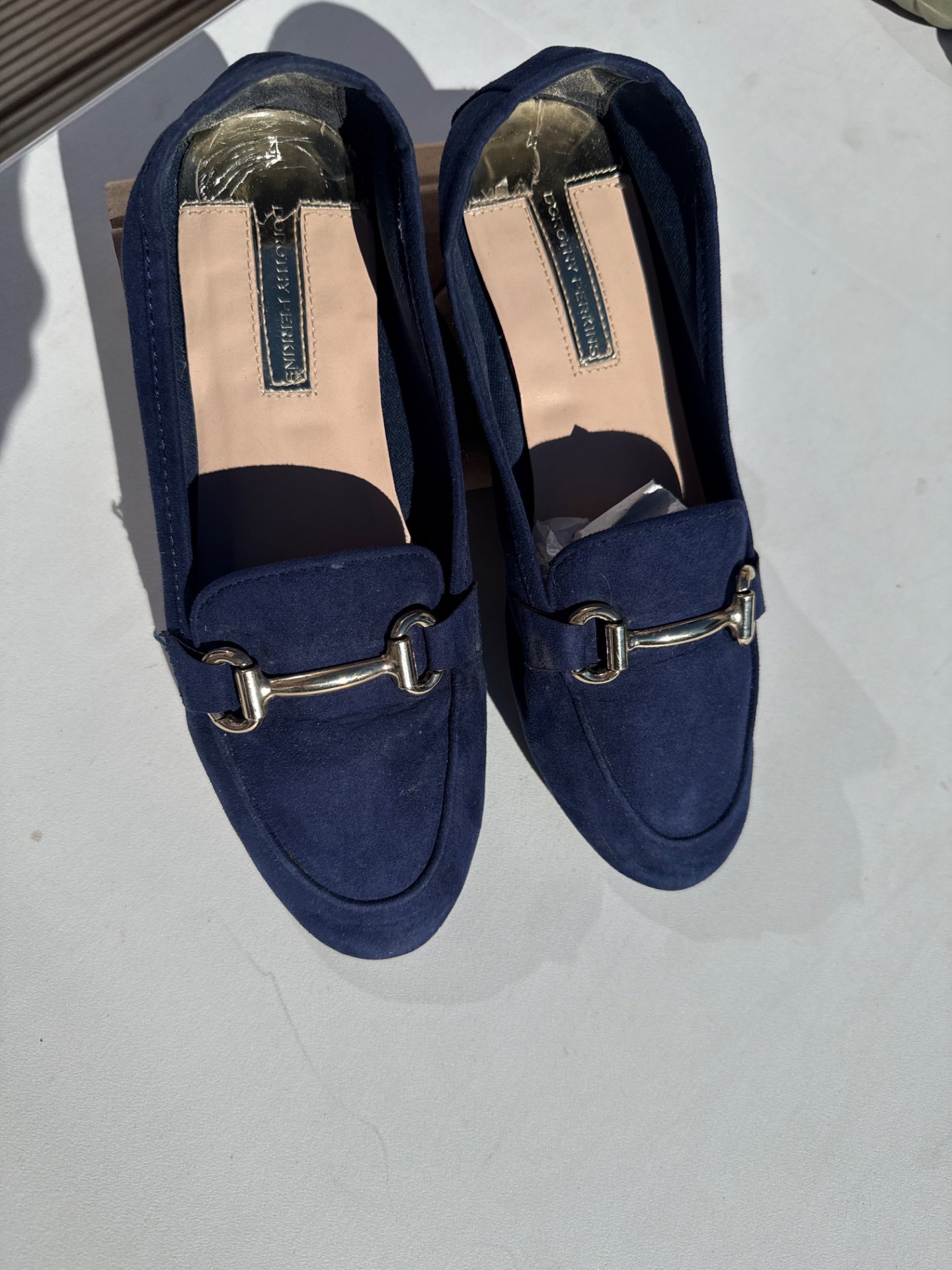 Navy Suede Loafers with Gold Buckle Detail, Buckle, 4, Excellent condition — preloved on SilentSale®