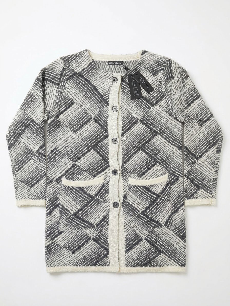 Women cardigan Shida Fuji Grey Patterned Longline Cardigan – Size 2B, Shida Fuji, XL, New condition — preloved on SilentSale®