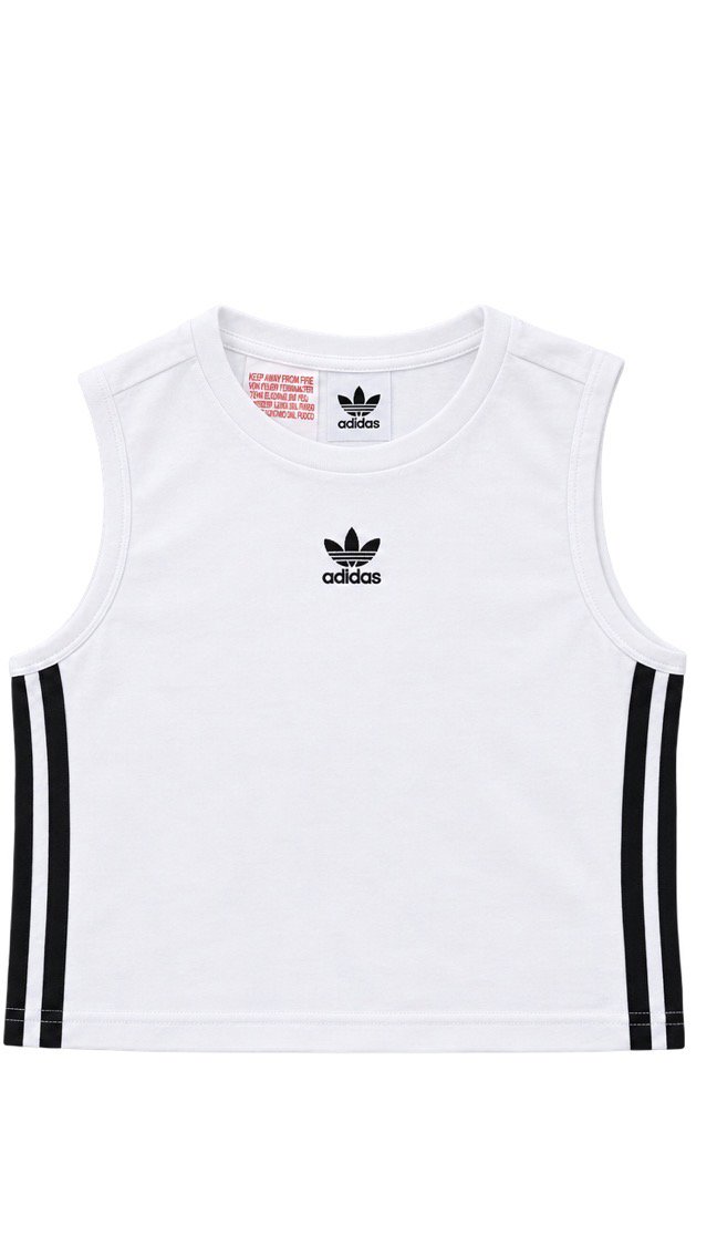 Adidas White Cropped Sleeveless Tank Top with Black Stripes, Adidas, 13-14 years, Excellent condition — preloved on SilentSale®