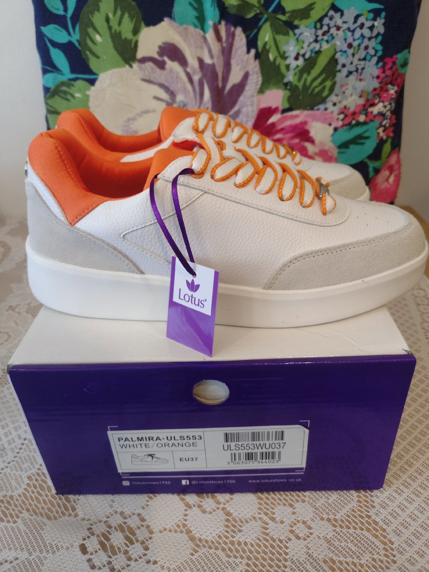 Ladies Lotus Palmira White and Orange Trainers – Size 4, Lotus, 4, New condition — preloved on SilentSale®