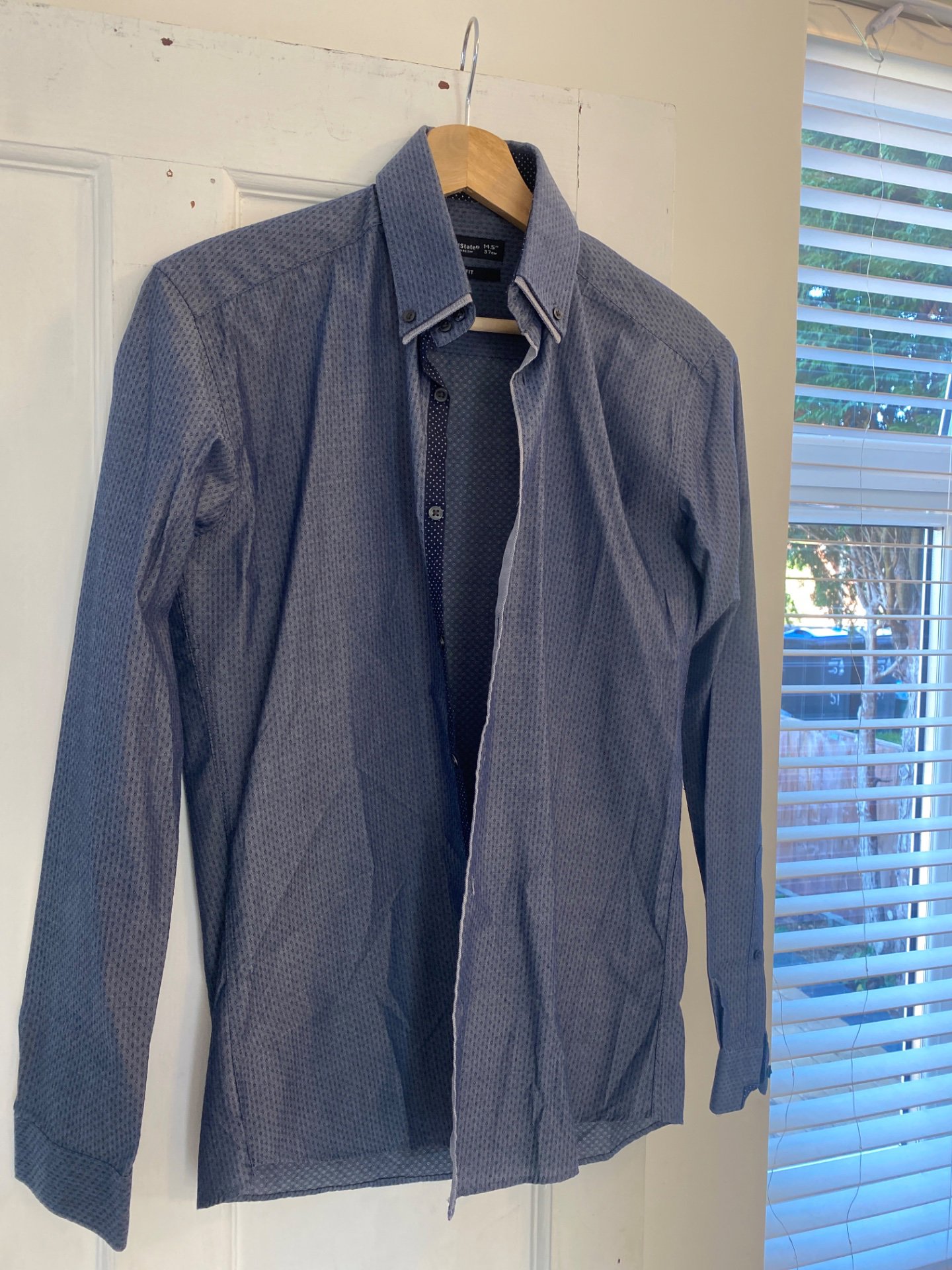 Men's Navy Patterned Long Sleeve Shirt, Cedar Wood State, 14½", Excellent condition — preloved on SilentSale®