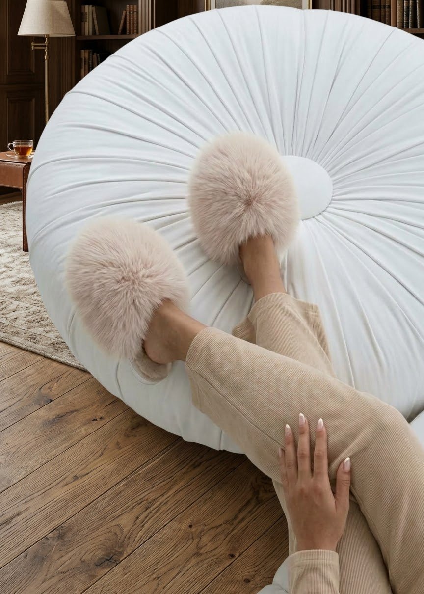 Beige Faux Fur Slippers, Amba, 7, New condition — preloved on SilentSale®