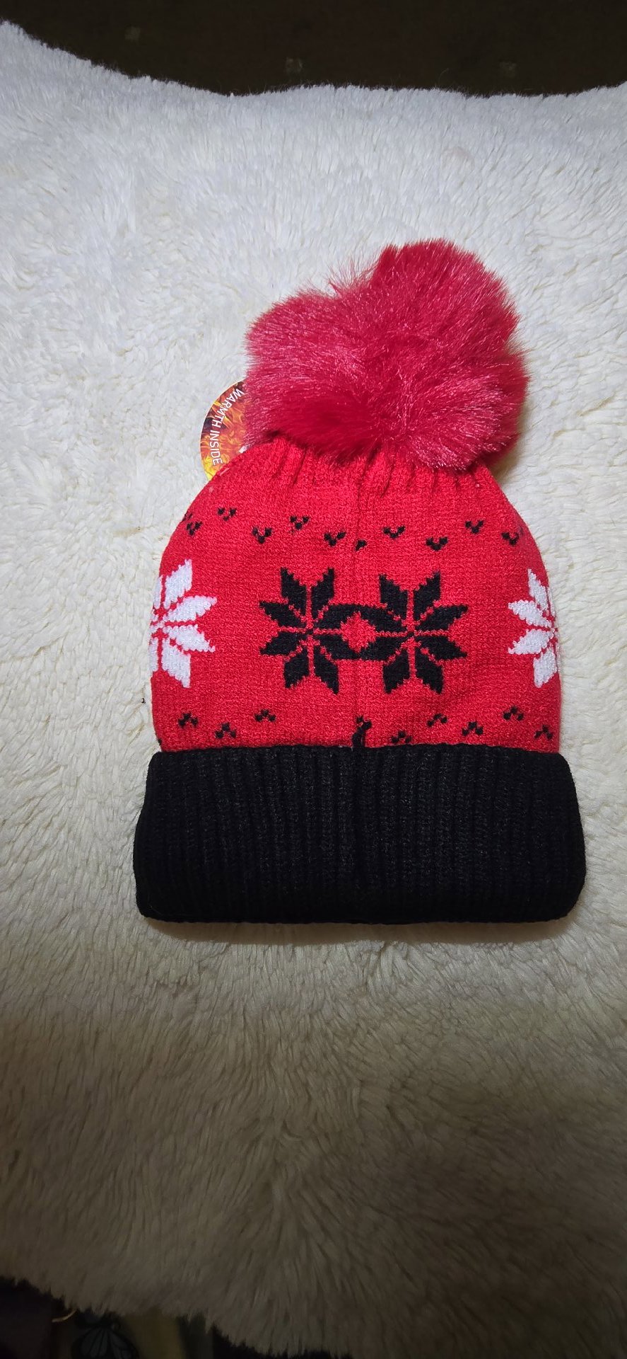 Red And Black Knitted Winter Hat With Pom Pom, Unbranded, S, New condition — preloved on SilentSale®