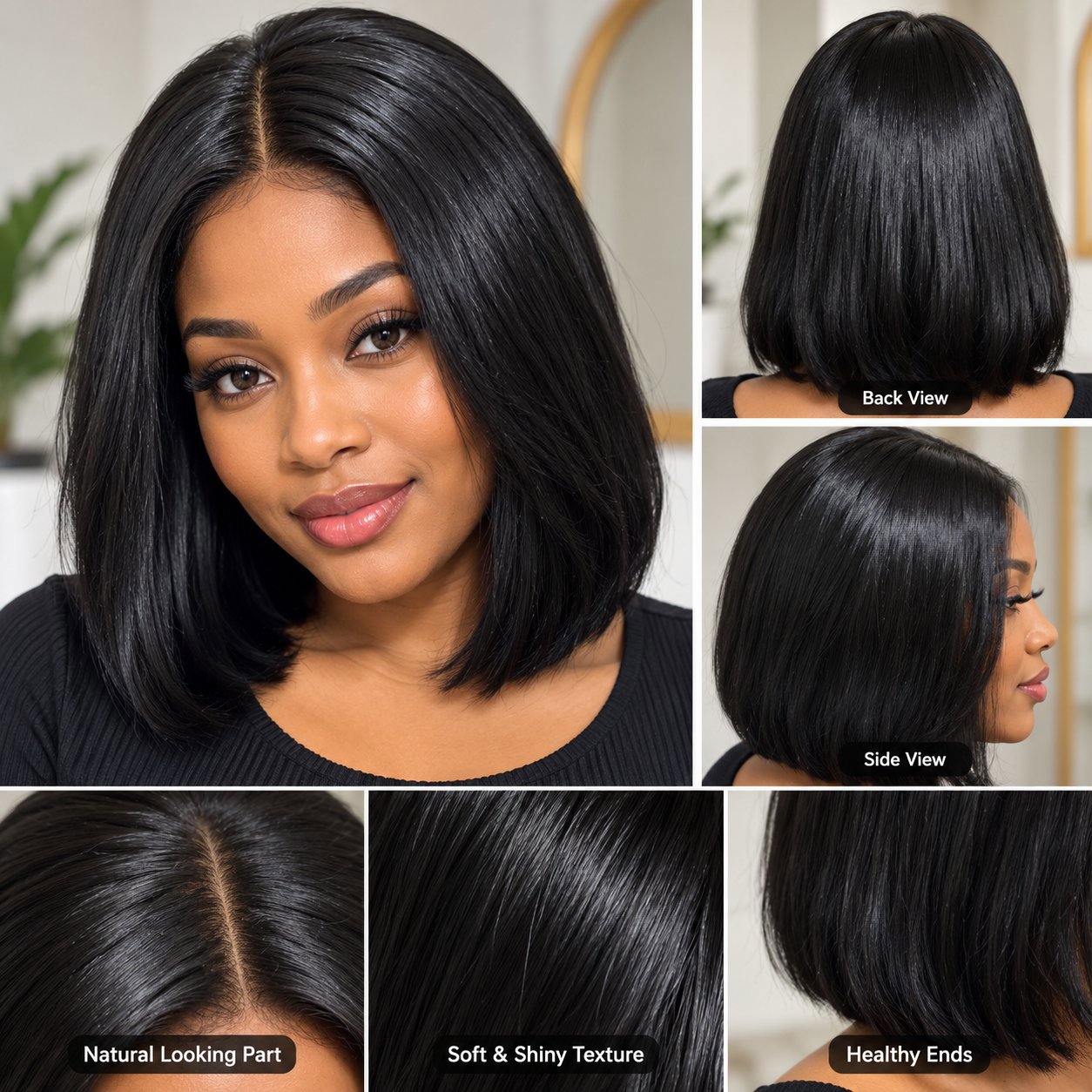 Black Straight Bob Wig with Natural Looking Part, BOB, One Size, Excellent condition — preloved on SilentSale®