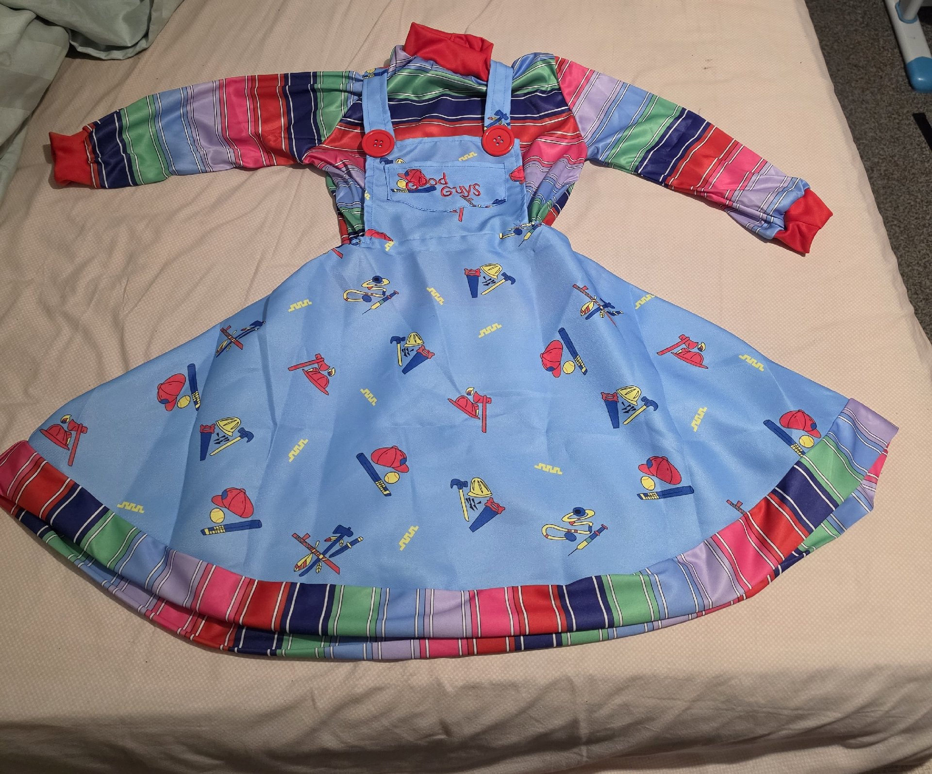 Girls Blue Pinafore Dress with Striped Long Sleeve Top – 4 years, good guys, 4 years, Excellent condition — preloved on SilentSale®