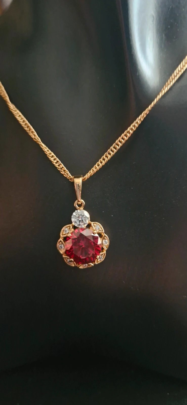 Gold Tone Necklace Pendant with Red and Clear Stones, Gold Tone, One Size, New condition — preloved on SilentSale®