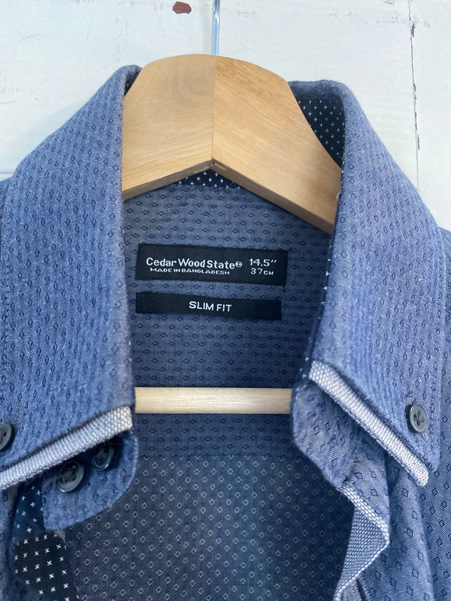 Men's Navy Patterned Long Sleeve Shirt, Cedar Wood State, 14½", Excellent condition — preloved on SilentSale®