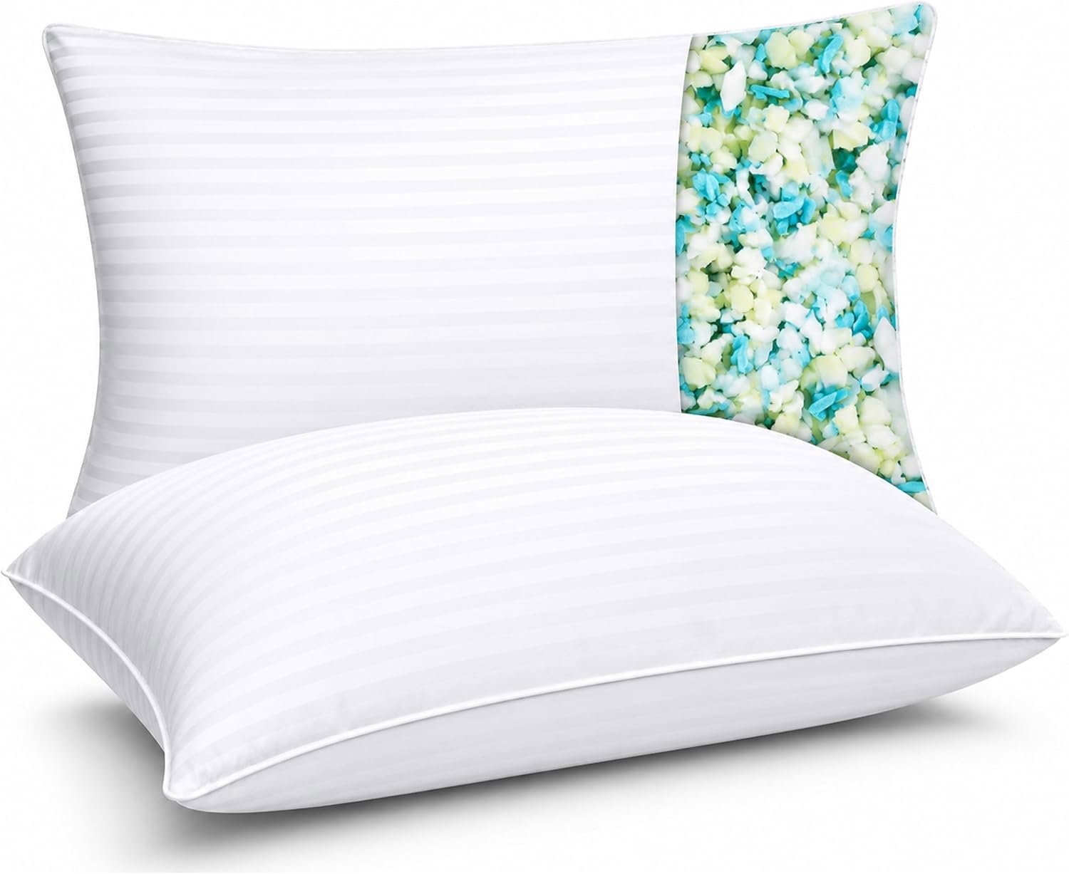 Shredded Memory Foam Pillows Soft Supportive Bed Pillow with Striped Cover 48x74 cm Pair, Unbranded, One Size, New condition — preloved on SilentSale®