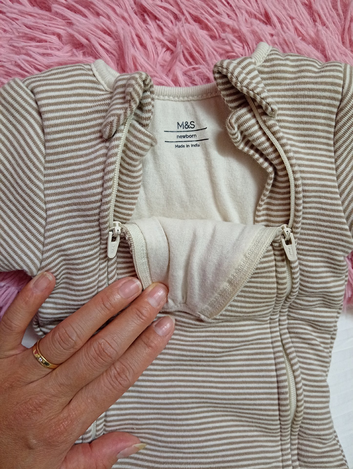 Unbranded Beige Brown Striped Baby Sleepsuit, Marks & Spencer, Newborn, New condition — preloved on SilentSale®