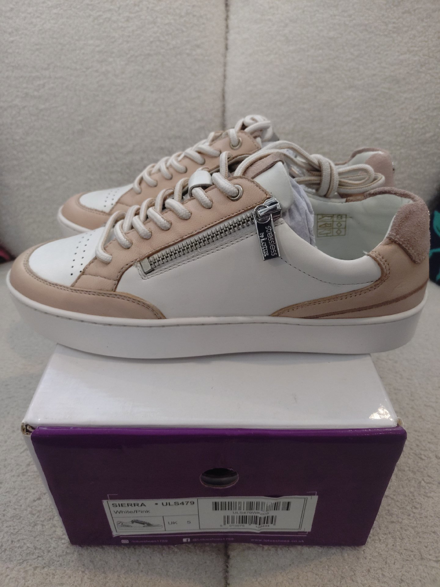 Lotus Sierra White and Pink Leather Trainers – UK 5, Lotus, 5, New condition — preloved on SilentSale®