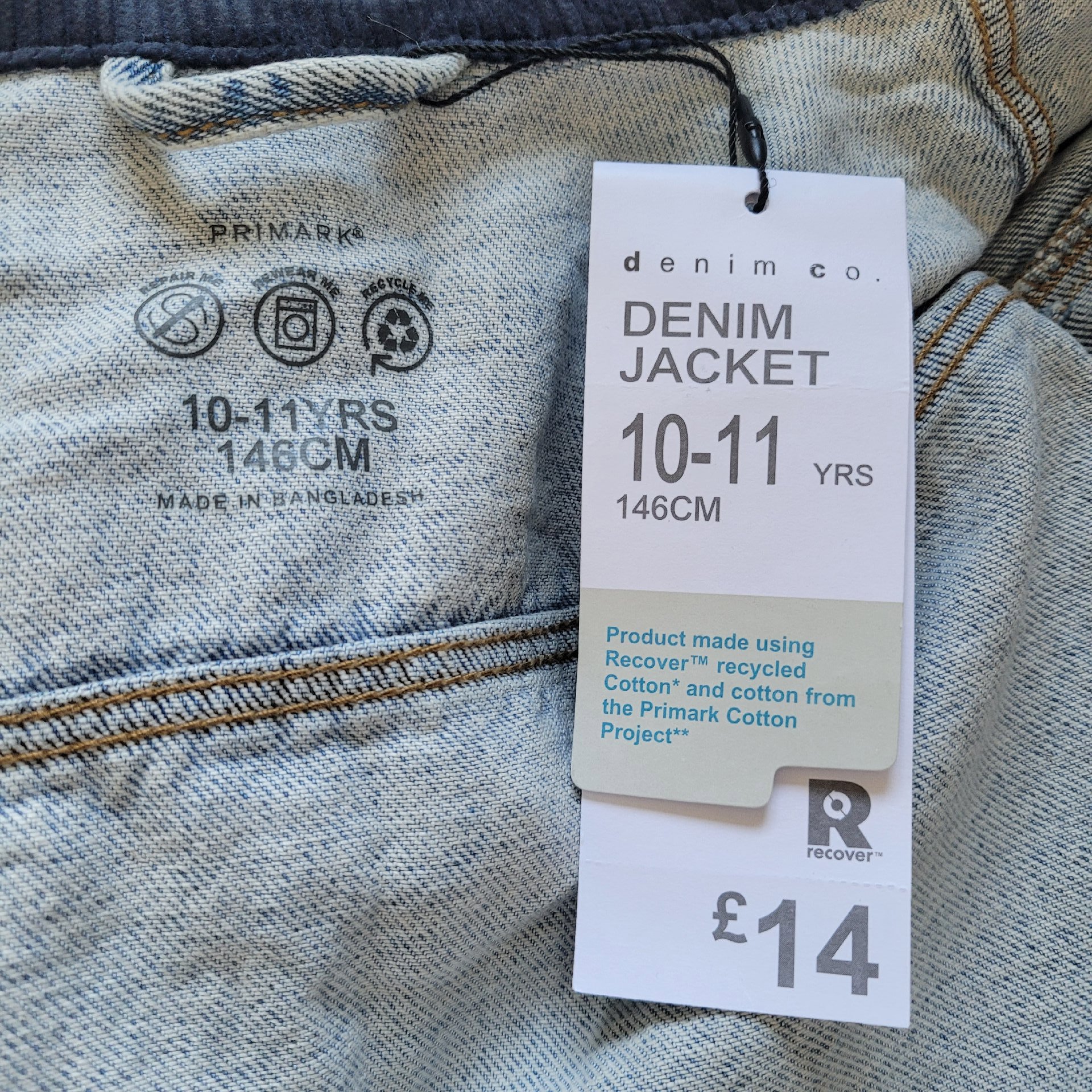 Primark Denim Co. Light Blue Cropped Denim Jacket 10-11 Yrs, Primark Denim Co., 10-11 years, Excellent condition — preloved on SilentSale®