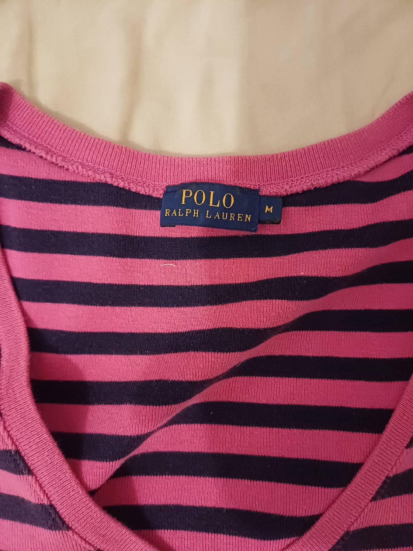 Polo Ralph Lauren Pink and Navy Striped V-Neck T-Shirt, Polo Ralph Lauren, M, Like New condition — preloved on SilentSale®