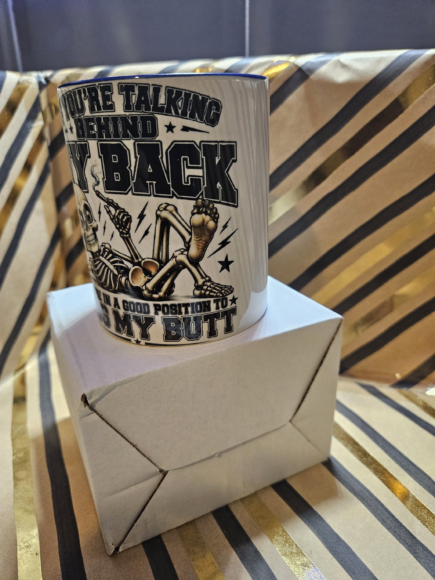 Novelty Skeleton Quote Ceramic Mug with Blue Interior and Handle, Unbranded, One Size, New condition — preloved on SilentSale®