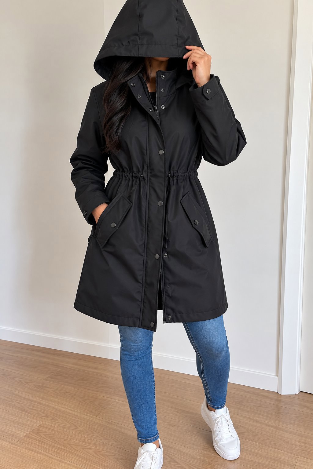Black Hooded Waterproof Raincoat Jacket, vero model, M, New condition — preloved on SilentSale®