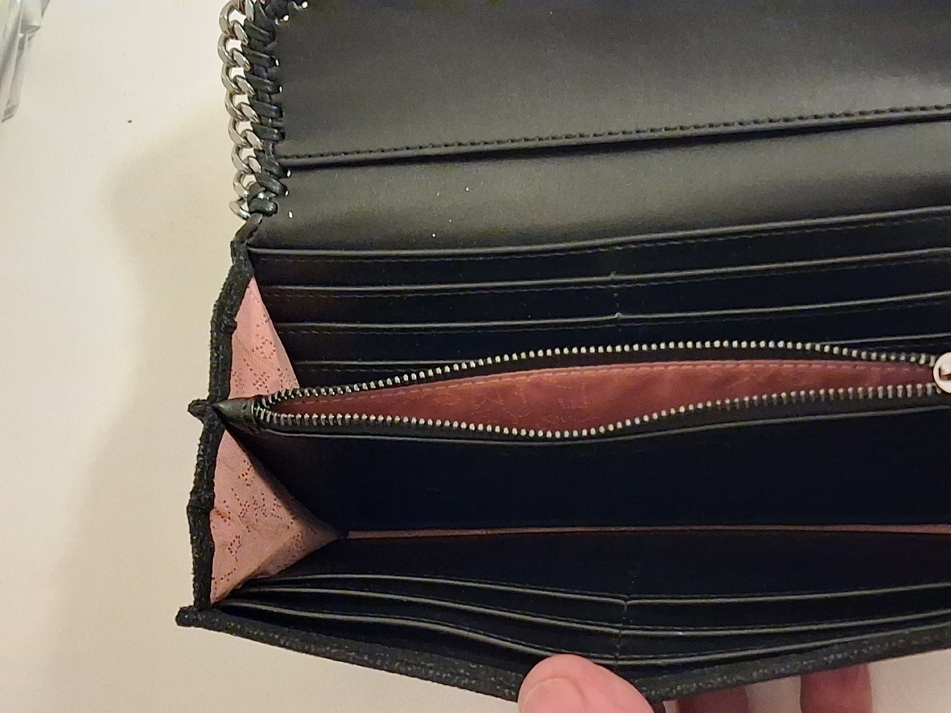 Stella McCartney Black Faux Leather Chain Detail Wallet, Stella McCartney, Medium, Excellent condition — preloved on SilentSale®