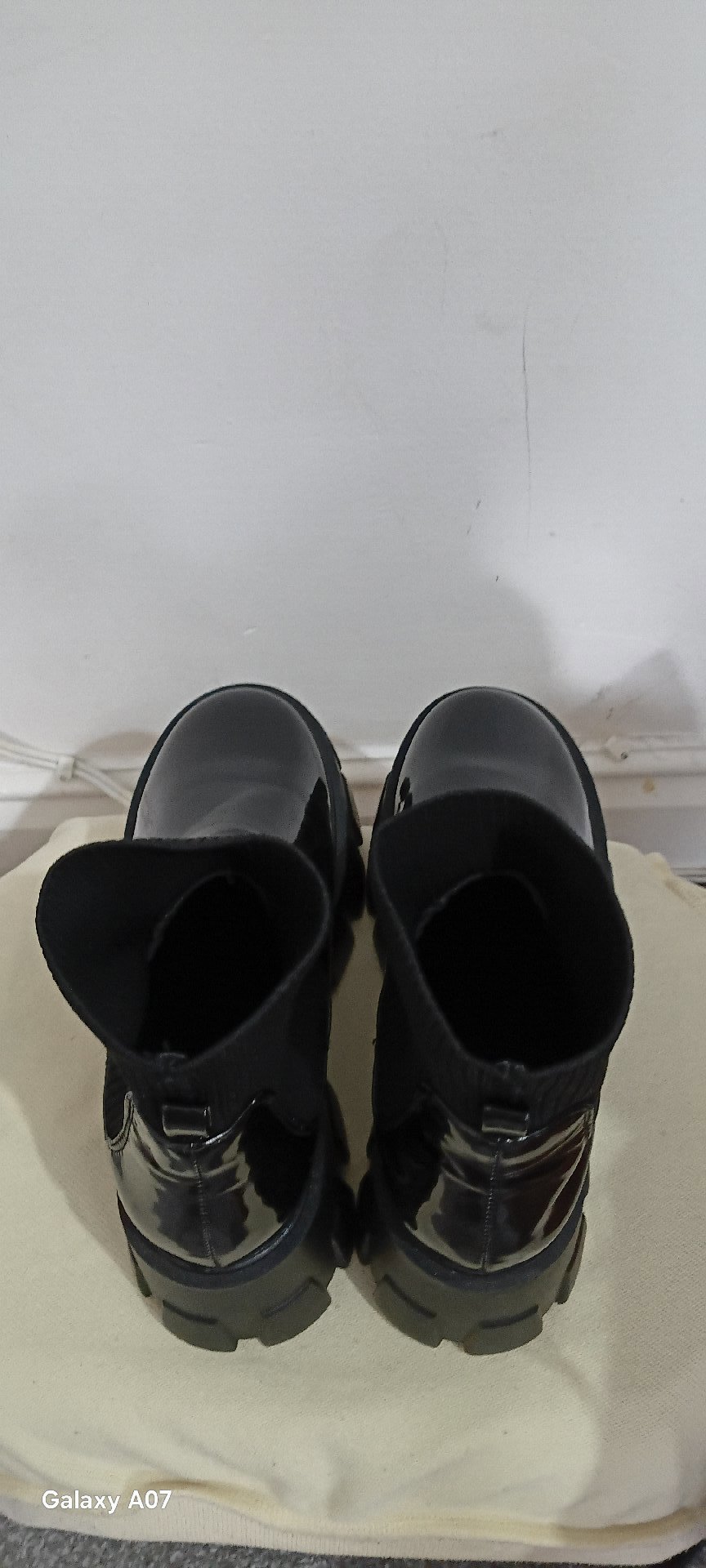 Black Patent Chunky Sole Sock Ankle Boots, JF, 5, New condition — preloved on SilentSale®