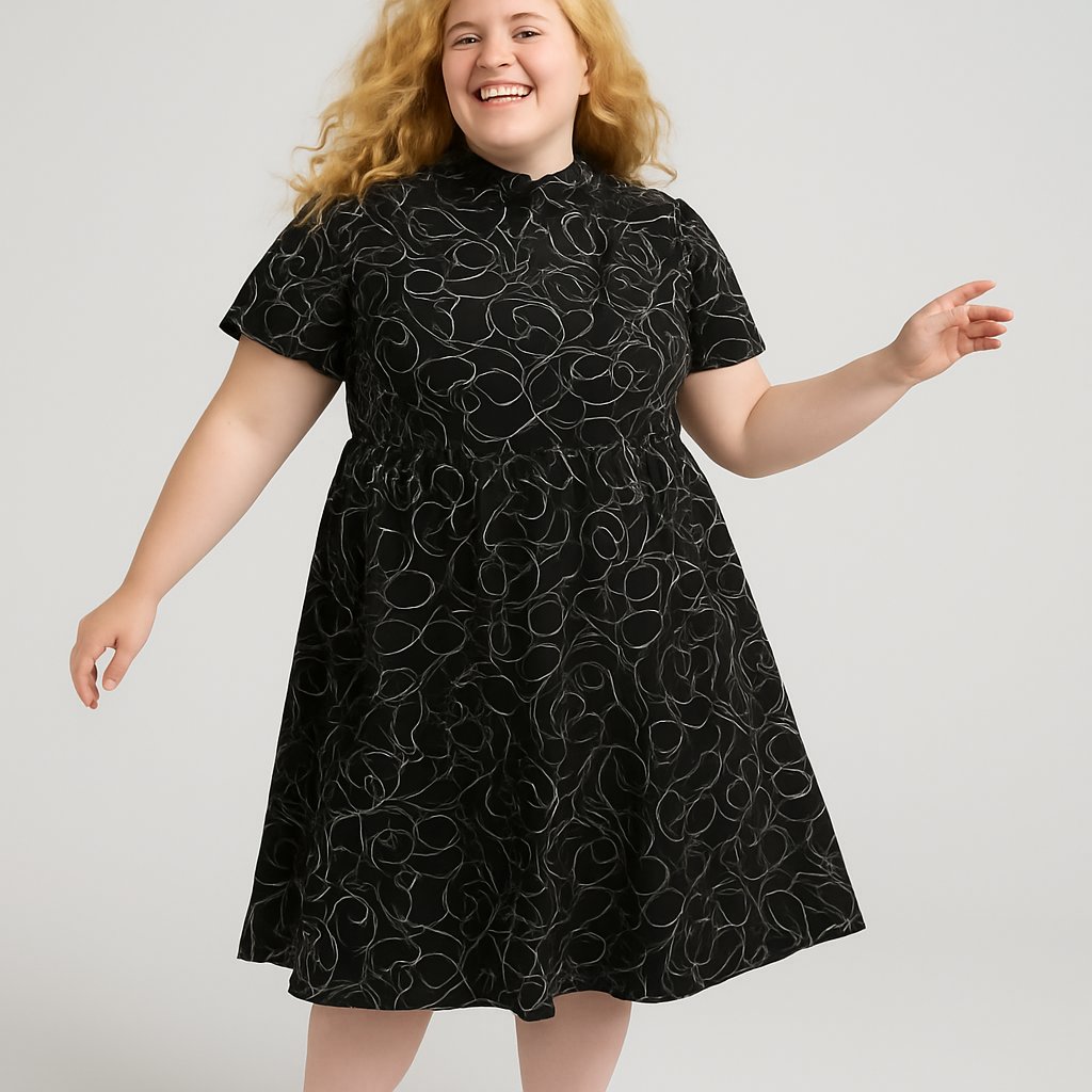 Simply Be Black Patterned Fit and Flare Dress, Simply Be, 10, New condition — preloved on SilentSale®