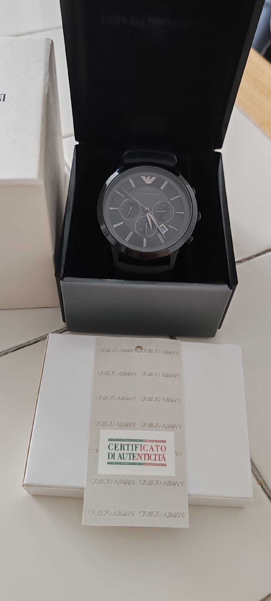 Emporio Armani Black Leather Strap Men's Watch, Armani, One Size, Excellent condition — preloved on SilentSale®