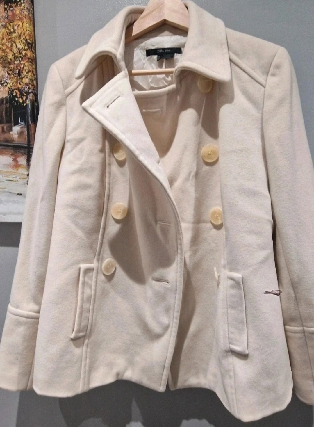  Zara Basic Cream Double-Breasted Peacoat | M / UK 12–14, Zara, 12, Excellent condition — preloved on SilentSale®
