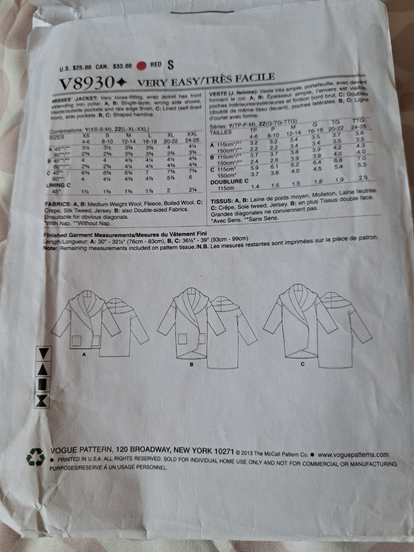 McCall PatternMisses' Jacket-L-XL-XXL, McCall Pattern, Small (up to A4), Excellent condition — preloved on SilentSale®