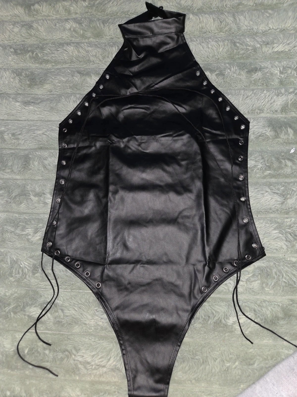 Brand New Black Faux Leather Lace-Up Halter Bodysuit, Amazon, XL / UK 20-22, New condition — preloved on SilentSale®