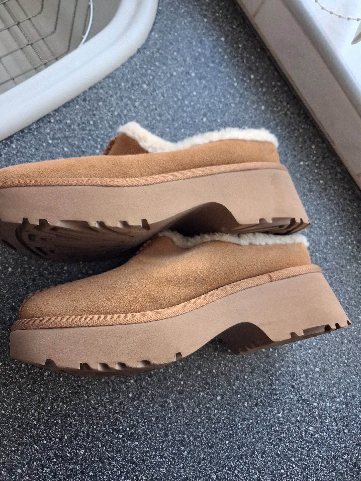UGG Brown Suede Sheepskin Lined Slippers, UGG, 5, Like New condition — preloved on SilentSale®