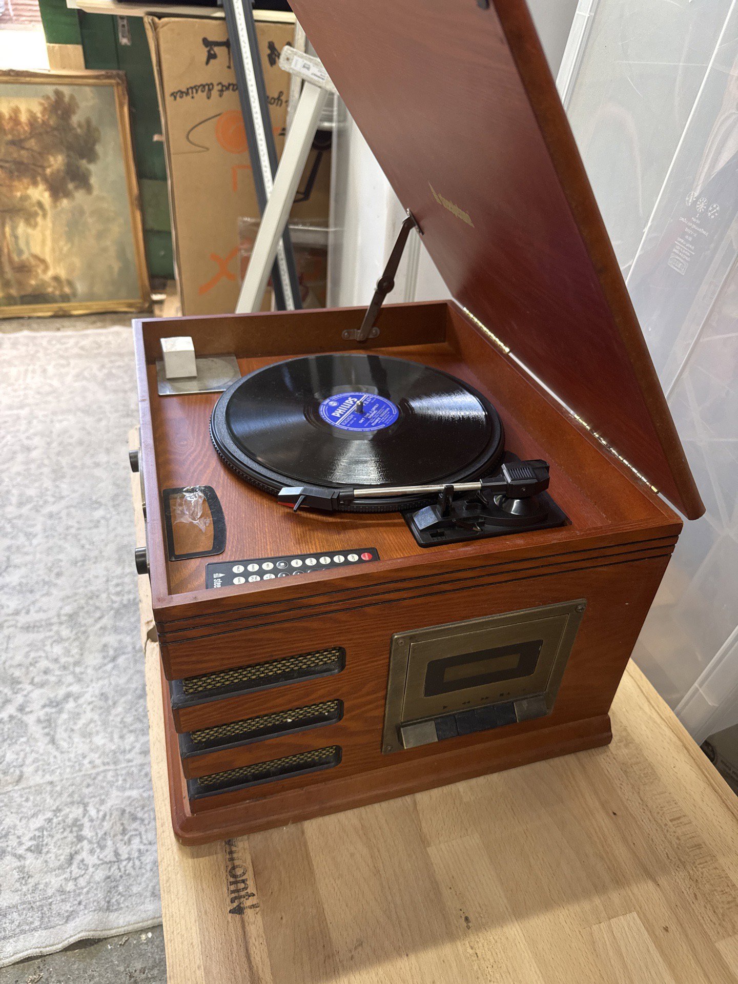 Steepletone Vintage Style Wooden Record Player with Cassette and Radio, Steepletone, One Size, Good condition — preloved on SilentSale®