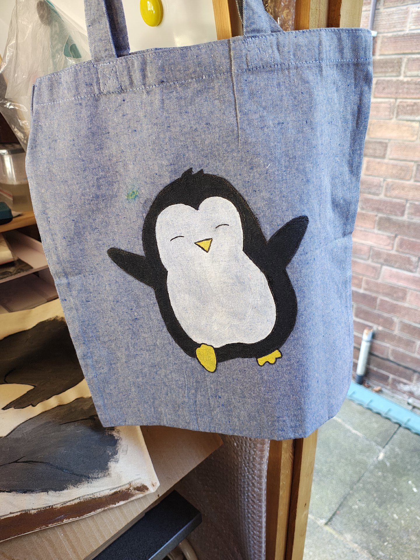 Blue tote bag with cute penguin , Penguin, Medium, New condition — preloved on SilentSale®
