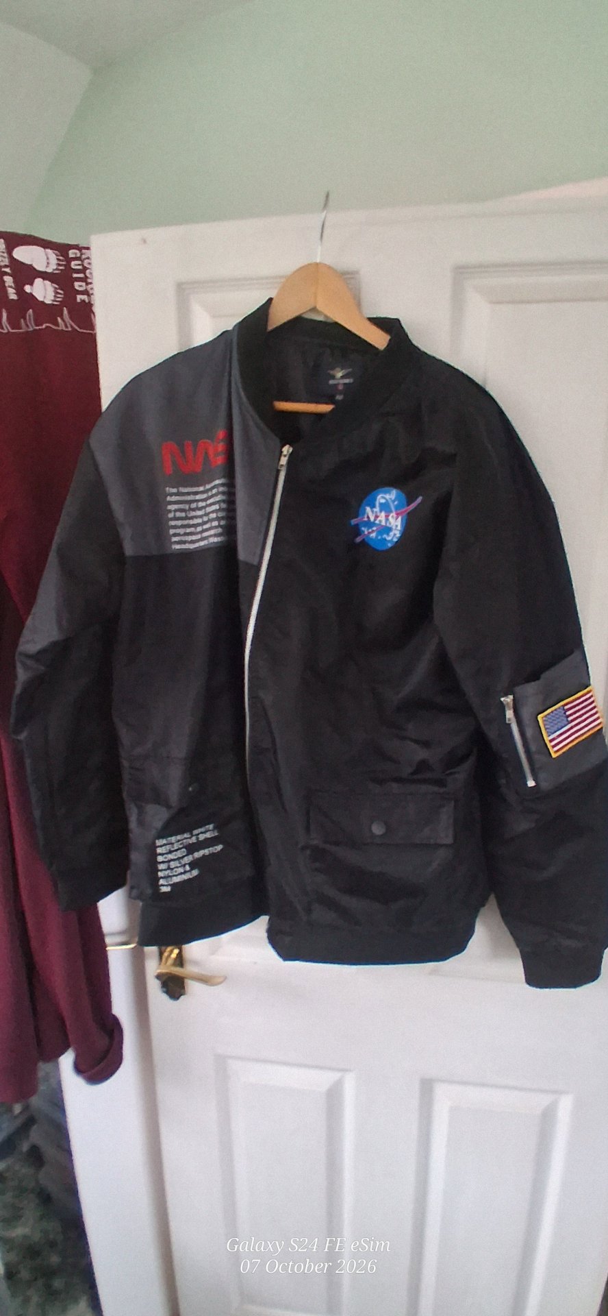 NASA Black Bomber Jacket with Patches and Orange Stripe 4XL, NASA, 4XL, Excellent condition — preloved on SilentSale®