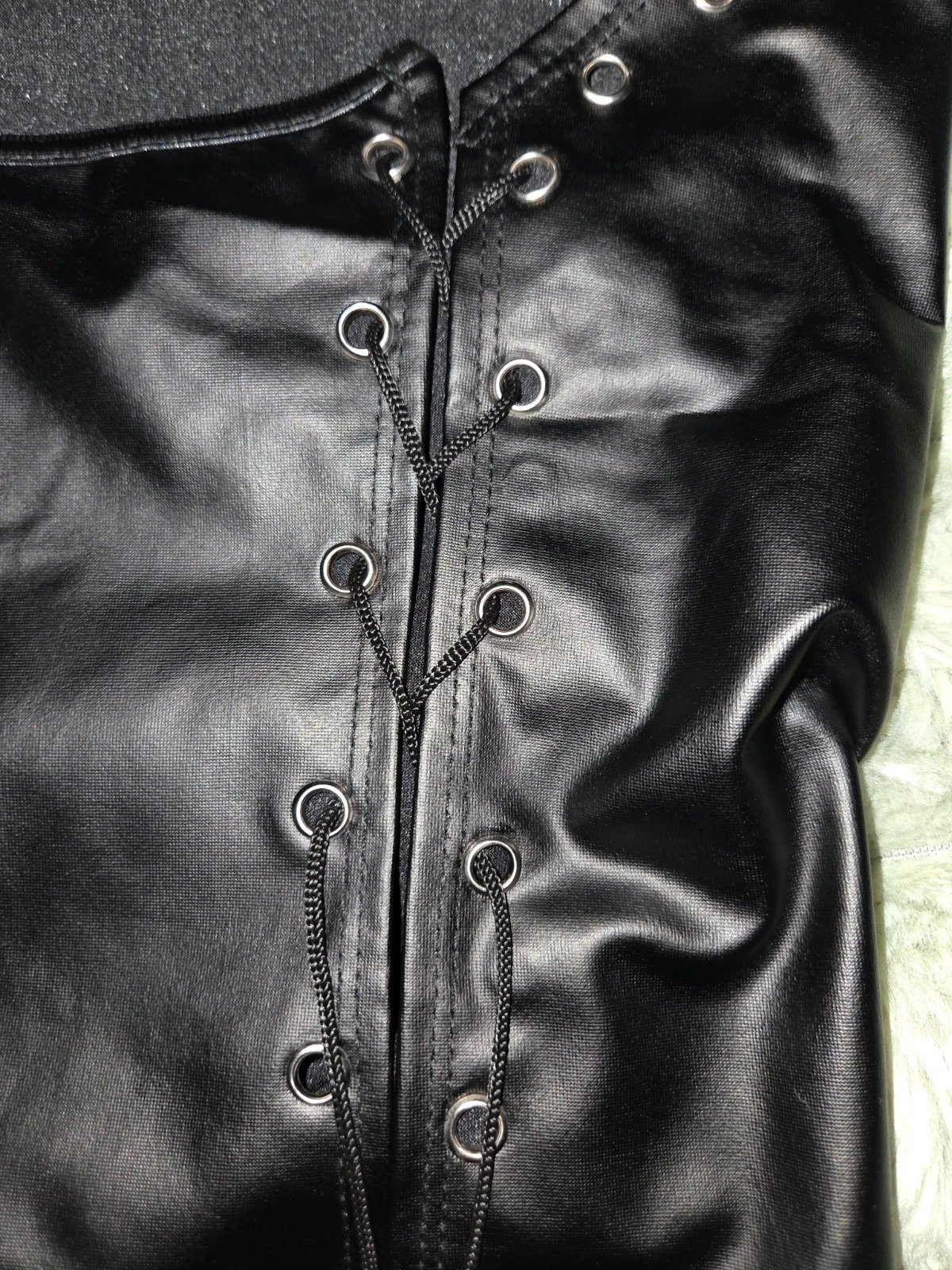 Brand New Black Faux Leather Lace-Up Halter Bodysuit, Amazon, XL / UK 20-22, New condition — preloved on SilentSale®