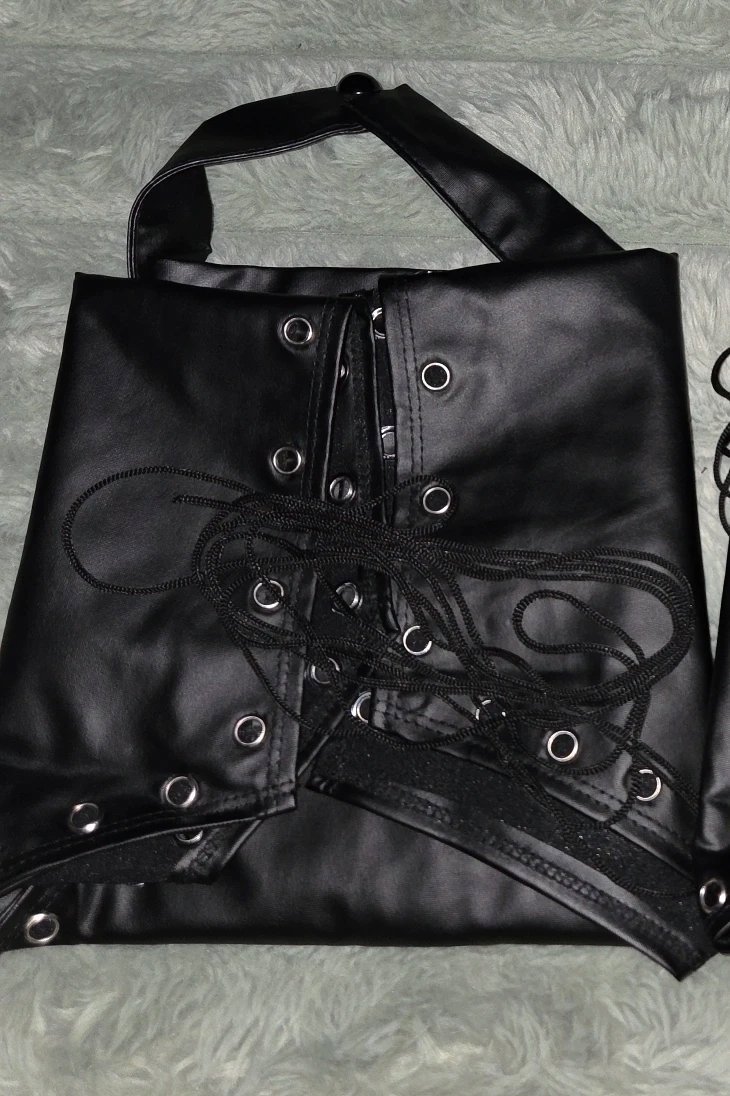 Brand New Black Faux Leather Lace-Up Halter Bodysuit, Amazon, XL / UK 20-22, New condition — preloved on SilentSale®