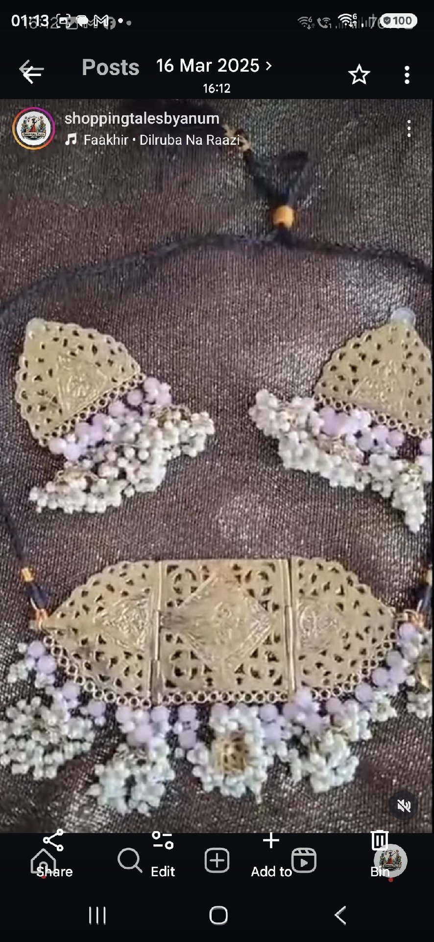 Handcrafted Gold Tone Pearl Beaded Necklace and Earrings Set, shoping tales by Anum, One Size, New condition — preloved on SilentSale®