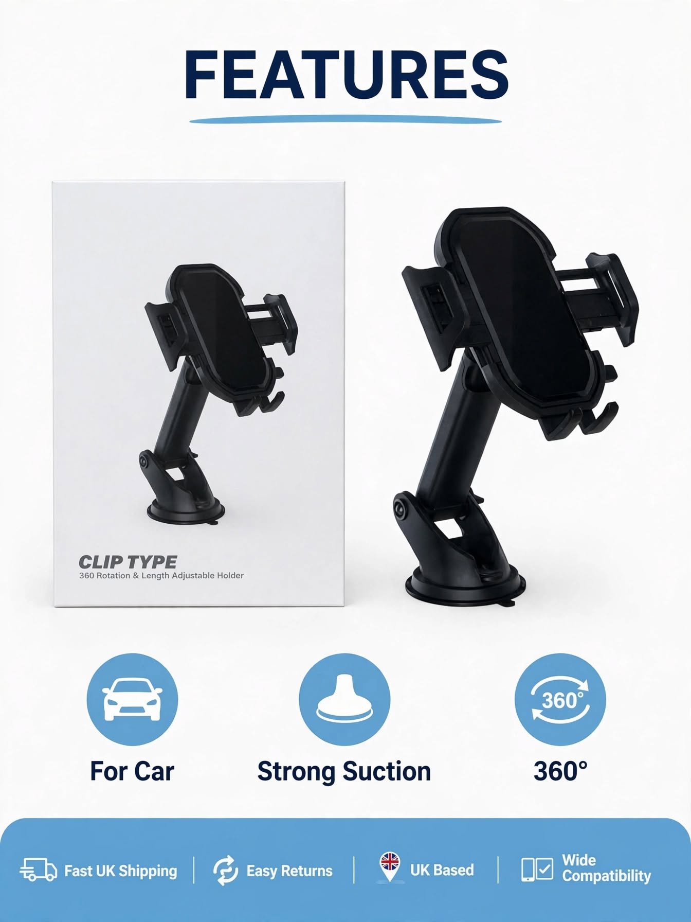 Crown Clip Type Car Phone Holder Adjustable 360 Rotation, Crown, One Size, New condition — preloved on SilentSale®