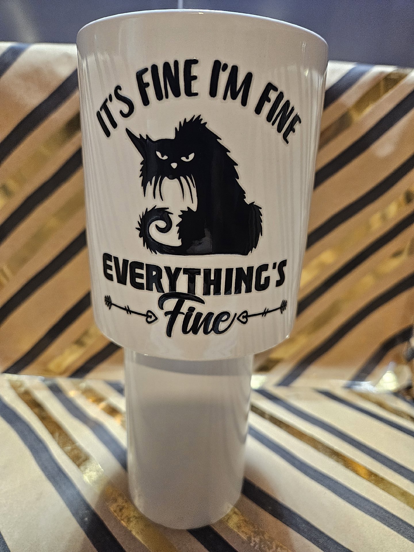 White Ceramic Mug with 'It's Fine I'm Fine Everything's Fine' Cat Print, Unbranded, One Size, New condition — preloved on SilentSale®