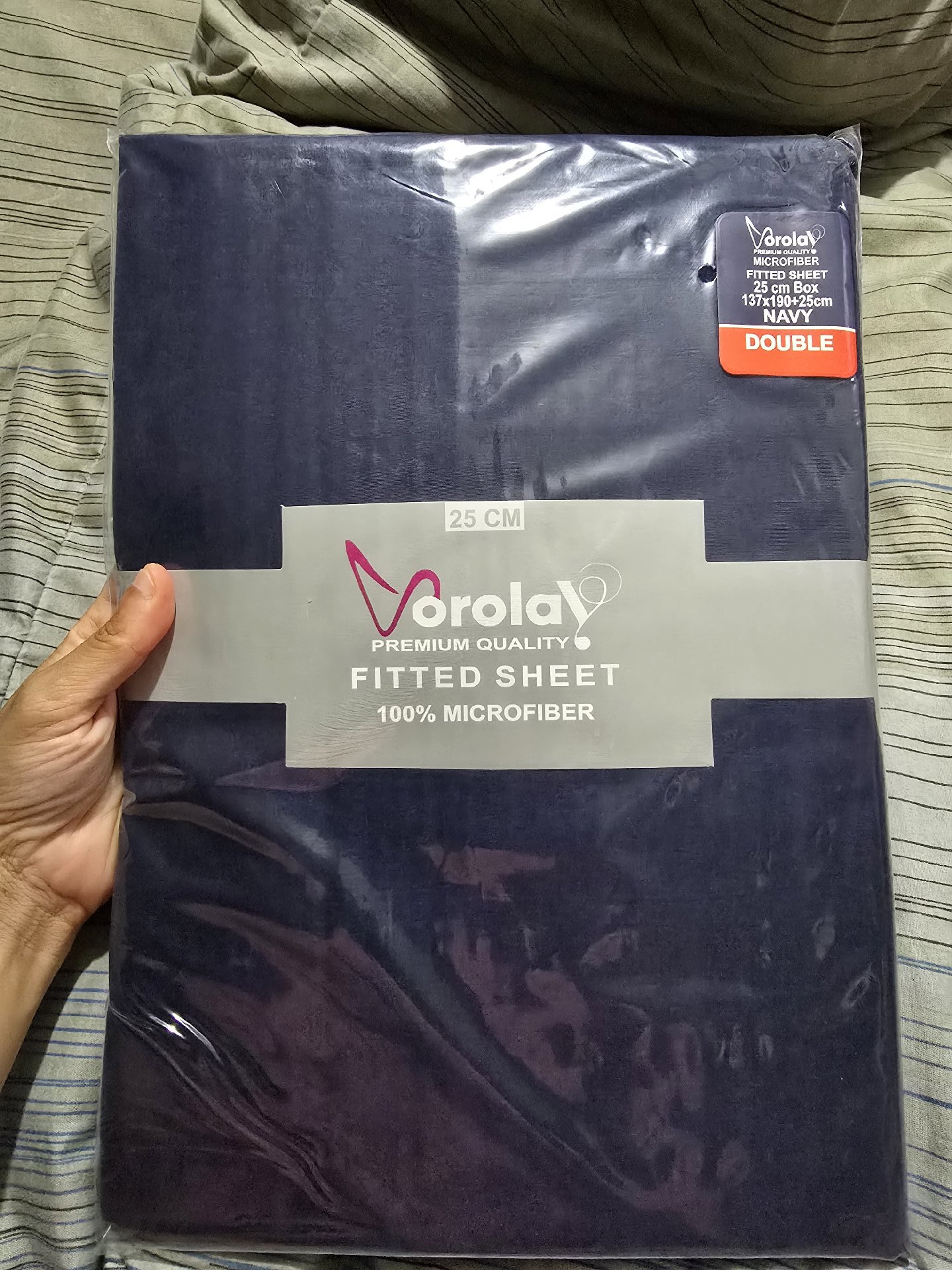 Vorolay Navy Microfiber Double Fitted Sheet 137x190x25cm, Vorolay, One Size, New condition — preloved on SilentSale®