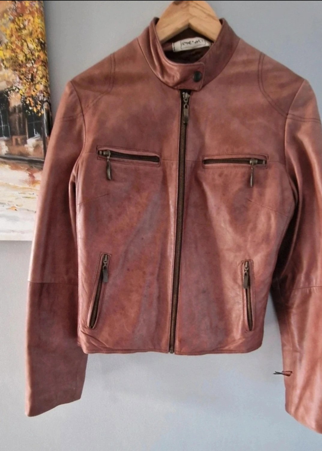 Brown Faux Leather Biker Jacket, No Voice, L, Excellent condition — preloved on SilentSale®