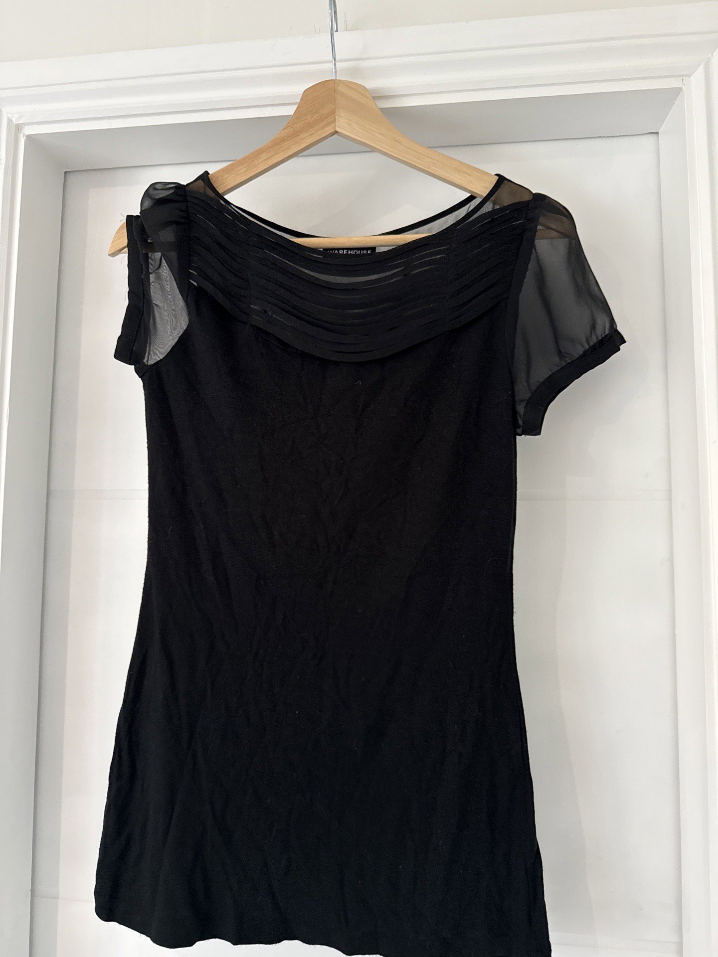 Warehouse Black Sheer Sleeve Top – UK 10, Warehouse, 10, Excellent condition — preloved on SilentSale®