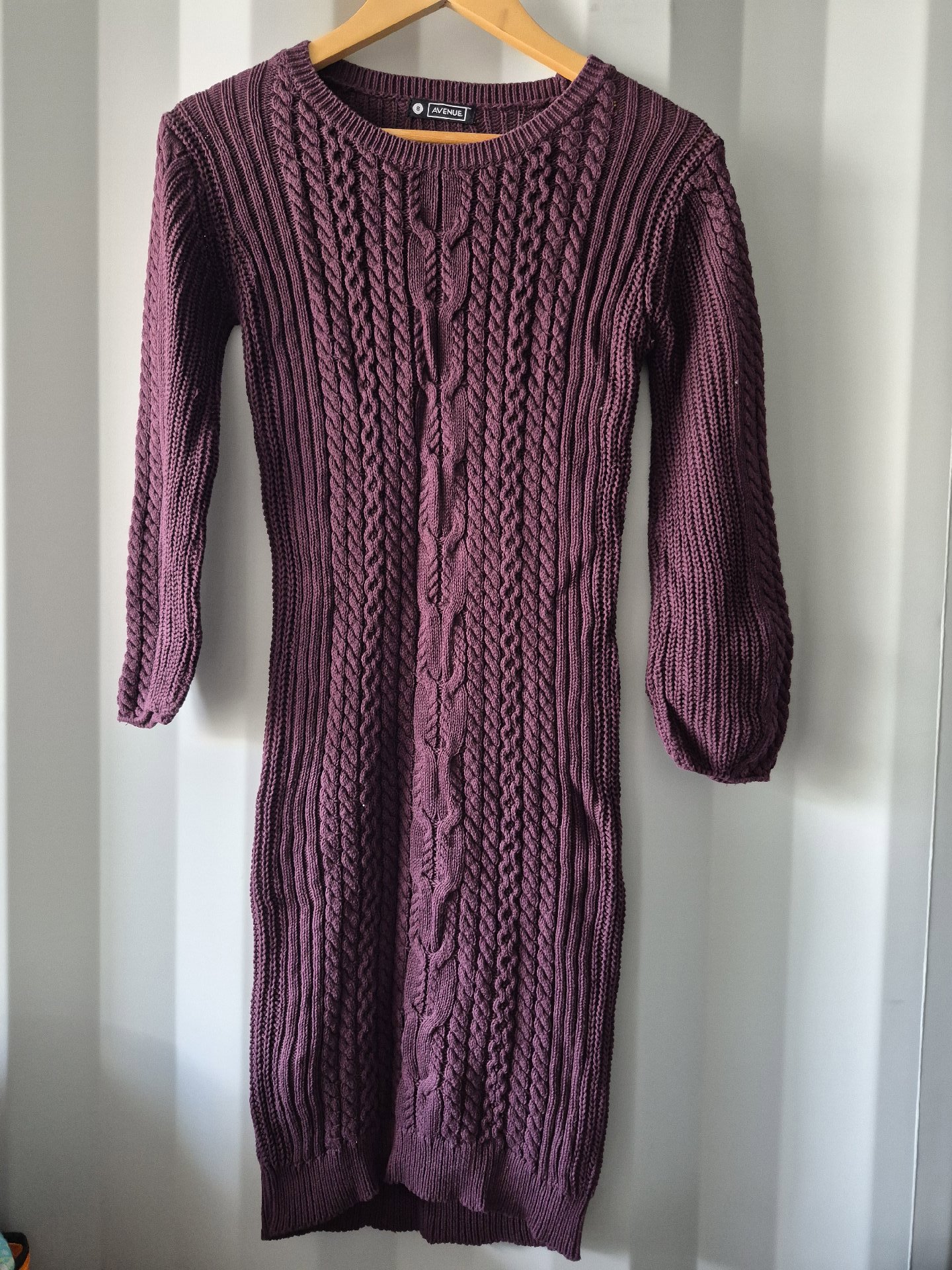 Avenue Plum Purple Cable Knit Longline Jumper Dress – Size 8, Avenue, 8, Excellent condition — preloved on SilentSale®