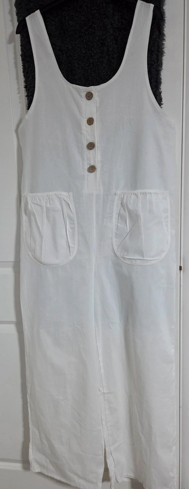 White Linen Blend Button Front Wide Leg Jumpsuit, Amazon, S / UK 8-10, New condition — preloved on SilentSale®