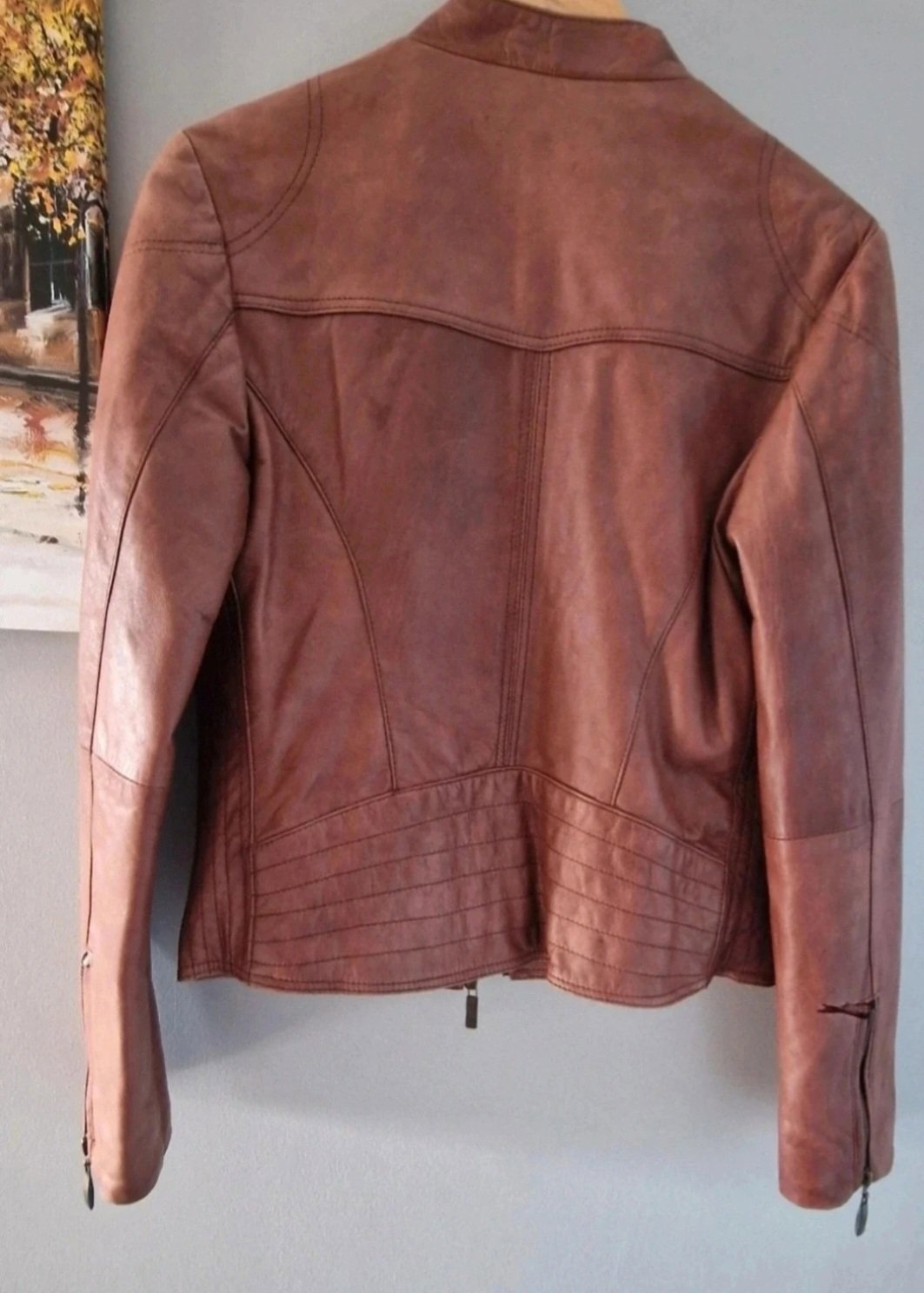 Brown Faux Leather Biker Jacket, No Voice, L, Excellent condition — preloved on SilentSale®