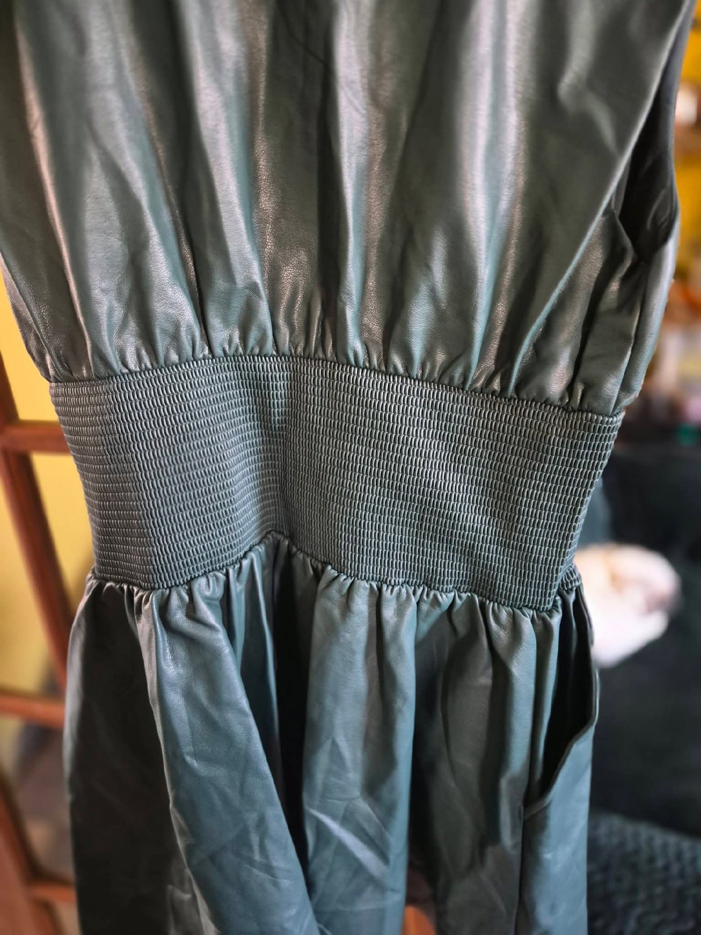 Green Faux Leather Sleeveless Dress with Elastic Waist, Anthropologie, XL, New condition — preloved on SilentSale®