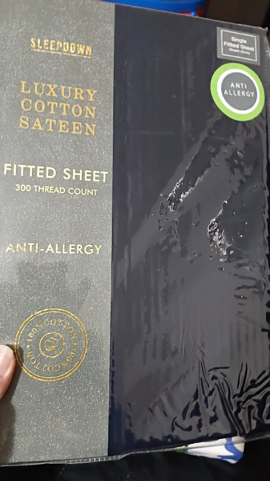 Sleepdown Navy Luxury Cotton Sateen Single Fitted Sheet, Sleepdown, Single, New condition — preloved on SilentSale®